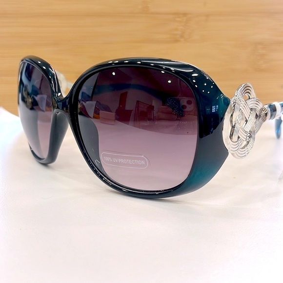 Brand New Round Oversized Teal Sunglasses Purple Fade Lens Celtic Knot - Picture 1 of 14